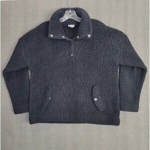 J.CREW Size M Women's Black Snap-Collar Sherpa Sweatshirt in Polartec Fleece